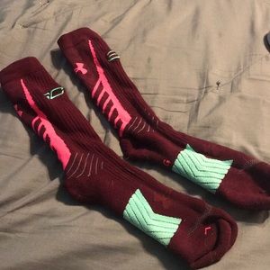 Maroon high under Armour socks
